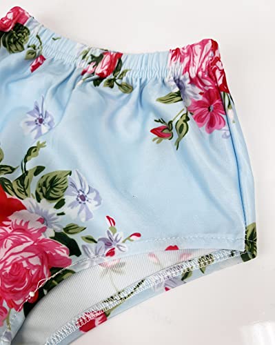 stylesilove Baby Toddler Girls Floral Print Bowknot Bikini Swimsuit and Headband 3pcs Blue Bathing Suit Beach Swimwear