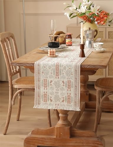 Fennco Styles Coral Floral Print Tassel Cotton Blend Woven Table Runner 14" W x 71" L