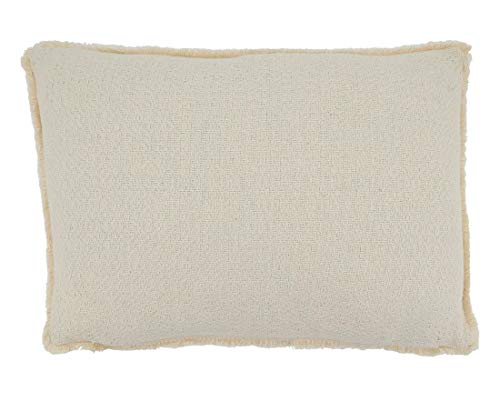 Fennco Styles Delicate Pom Pom Applique Cotton Decorative Throw Pillow Cover & Insert 12 x 18 Inch - Ivory Accent Pillow for Home, Couch, Living Room and Everyday Décor