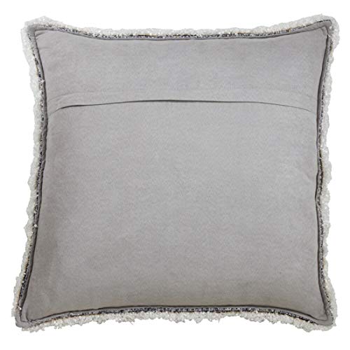 Fennco Styles Modern Shimmering Decorative Throw Pillow with Fringe Design – Neutral Accent Pillow for Couch, Sofa, Bedroom, Office and Living Room Décor