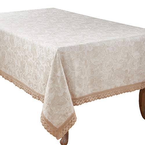 Fennco Styles Feronia Collection Country Jacquard Lace Trim Cotton Blend Table Linen – Natural Table Runner for Banquet, Family Gathering, Special Events and Home Décor