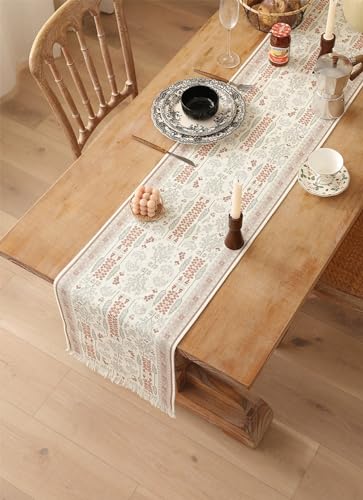 Fennco Styles Coral Floral Print Tassel Cotton Blend Woven Table Runner 14" W x 71" L