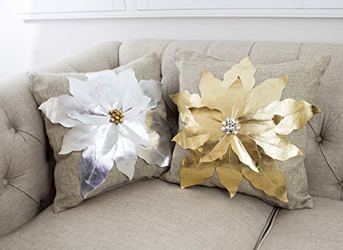 Fennco Styles Christmas Unique 3D Poinsettia Decorative Throw Pillow Cover 17 x 17 Inch - Holiday Flower Pillow for Everyday Use, Couch, Living Room and Bedroom Décor