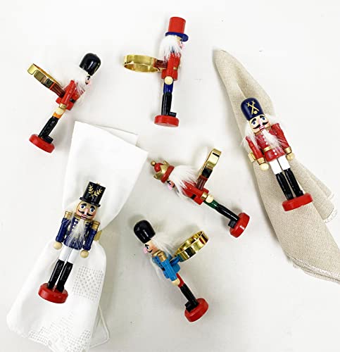 Fennco Styles Handmade Wooden Nutcracker Decorative Napkin Rings, Set of 4 - Festive Soldier Napkin Holders for Dining Table, Christmas, Holidays Décor and Special Occasions