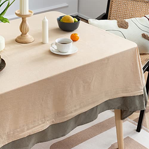 Fennco Styles Natural & Green Double Layer Cotton Tablecloth 60" W X 72" L - Two-Tone Rectangle Table Cover for Everyday Use, Banquets, Family Gathering and Special Events
