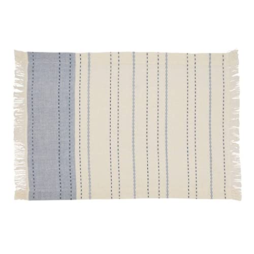 Fennco Styles Dobby Striped Cotton Fringe Table Runner 14" W x 72" L - Blue Line Design Table Cover for Home Décor, Holiday, Banquet, Family Gathering and Special Occasion