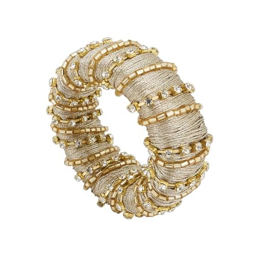 Fennco Styles Glamorous Sparkle Beaded Napkin Rings, Set of 4 - Gold Elegant Napkin Holders for Home, Dining Table, Banquets Décor, Weddings and Special Occasions