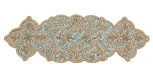 Fennco Style Hand Beaded Elegant Design Table Runner 13" W X 36" L - Gold Table Cover for Banquets, Christmas, Special Events and Home Décor