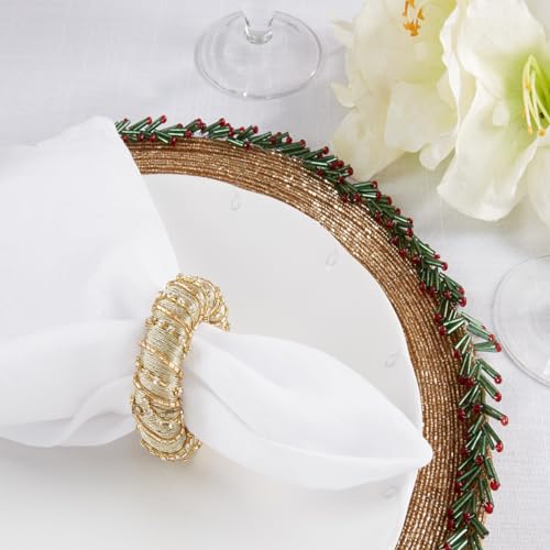 Fennco Styles Glamorous Sparkle Beaded Napkin Rings, Set of 4 - Gold Elegant Napkin Holders for Home, Dining Table, Banquets Décor, Weddings and Special Occasions