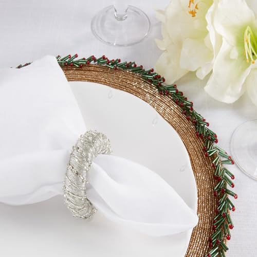 Fennco Styles Glamorous Sparkle Beaded Napkin Rings, Set of 4 - Gold Elegant Napkin Holders for Home, Dining Table, Banquets Décor, Weddings and Special Occasions