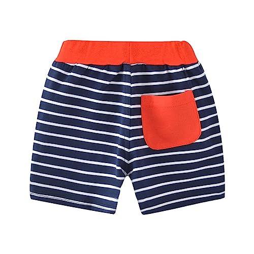 stylesilove Toddler Little Boys Striped Blue Elastic Drawstring Shorts with Pocket Summer Pull-On Everyday Cotton Shorts