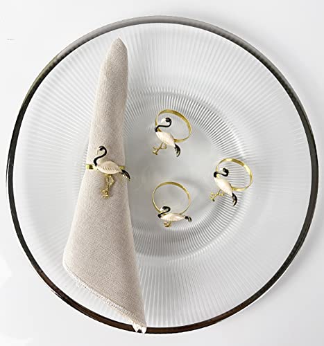 Fennco Styles Enamel Glazed Flamingo Metal Napkin Rings, Set of 4 - Beige Decorative Napkin Holders for Home, Dining Room, Banquets, Family Gatherings, Holidays and Special Occasions