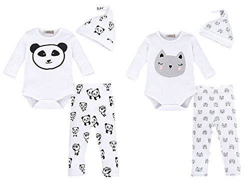 stylesilove Baby Cute Animal Print Cotton Overalls Romper, Pants and Hat 3-Piece