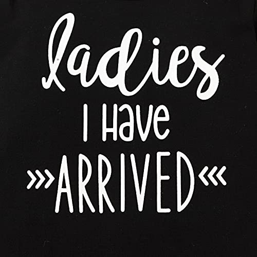 stylesilove Infant Baby Boys Black Romper Letter Printed Long Sleeve Bodysuit, Striped Pants & Hat 3pcs Cotton Outfit