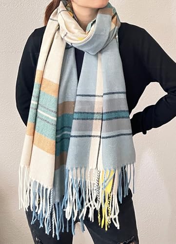 stylesilove Women Plaid Fringe Cashmere Scarf Warm Ultra Soft Scarves Shawl Neck Wraps for All Season, 5 Colors