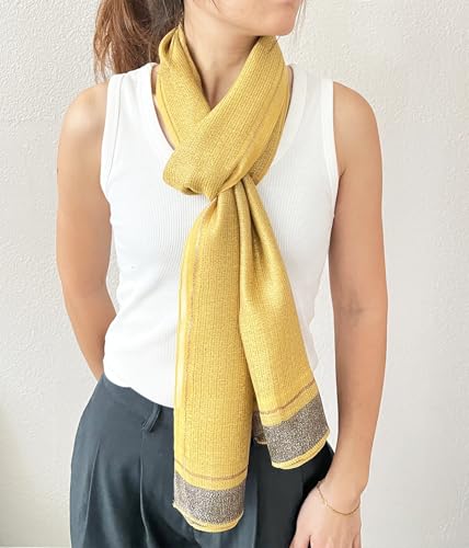 stylesilove Women Shimmering Striped Scarf Silk-like Scarves Ultra Lightweight Soft Shawl Neck Wraps