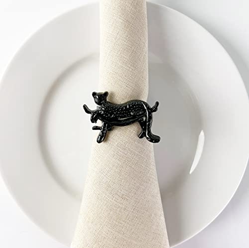 Fennco Styles Leopard Metal Napkin Rings, Set of 4 – Bronze Animal Napkin Holders for Home Décor, Dining Table, Family Gathering, Themed Party, Banquet and Special Occasion
