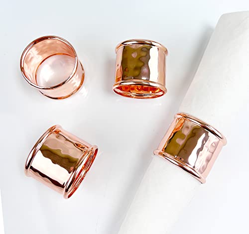 Fennco Styles Metallic Hammered Design Metal Napkin Rings, Set of 4 - Copper Napkin Holders for Home, Dining Room, Banquet, Family Gathering, Holiday and Special Occasion
