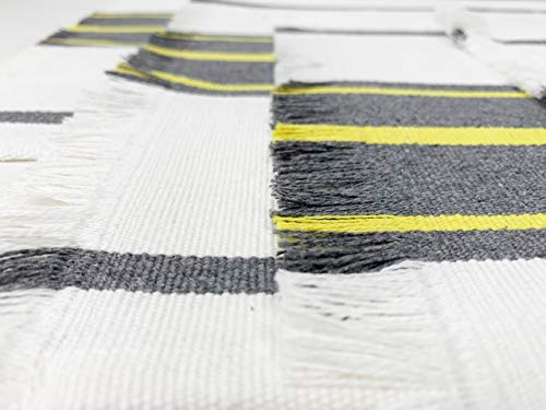 Fennco Styles Neural Stripes Fringe Canvas Cotton Table Linen