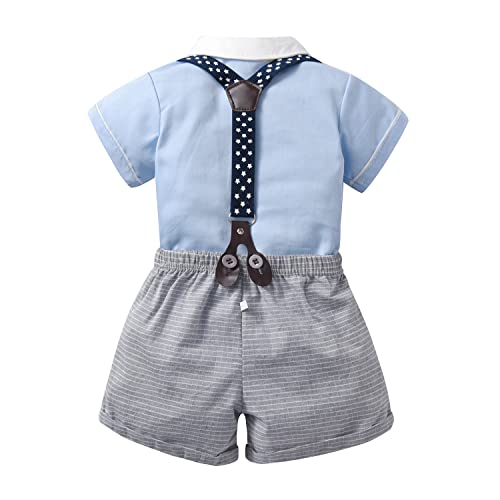 stylesilove Infant Baby Boys Blue Bowtie Romper and Plaid Shorts, Star Suspenders Gentleman Suit 3pcs Outfit