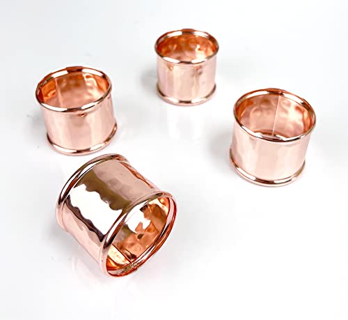 Fennco Styles Metallic Hammered Design Metal Napkin Rings, Set of 4 - Copper Napkin Holders for Home, Dining Room, Banquet, Family Gathering, Holiday and Special Occasion