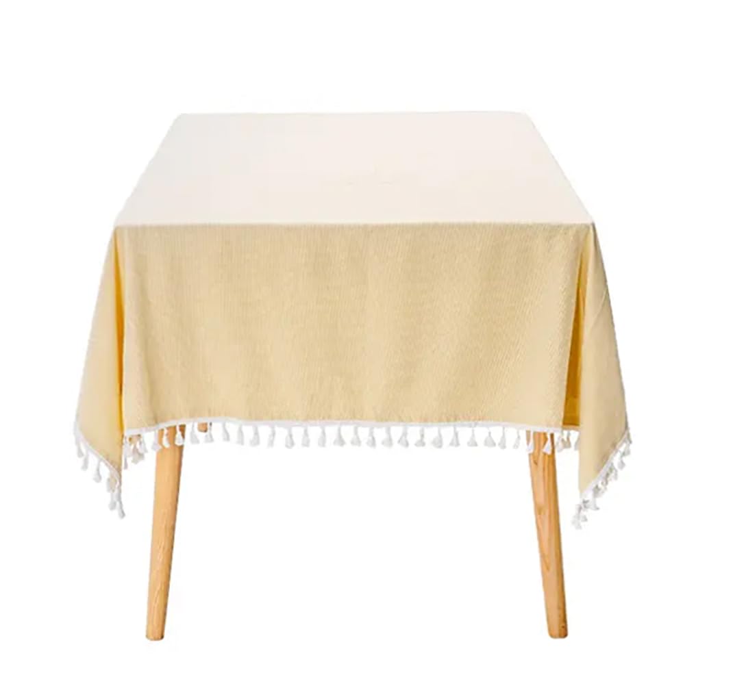 Fennco Styles Modern Houndstooth Design Everyday Tablecloth 40" W X 56" L - Yellow Cotton Blend Tassels Table Cover for Dining Room, Banquets, Holidays, Special Events and Home Décor