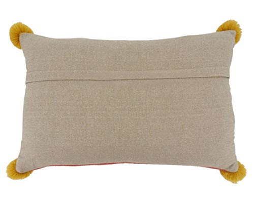 Fennco Styles Pom Pom Geometric Embroidered Cotton Decorative Throw Pillow 20" W x 20" L - Blue Cushion for Home, Couch, Living Room and Office Décor