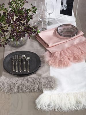Fennco Styles Genuine Mongolian Lamb Fur Table Runner 16" W x 72" L – Black Plush Table Cover for Dining Room, Banquets, Family Gatherings, Holidays, Special Events and Home Décor