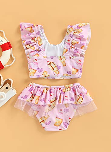 stylesilove Toddler Kid Girls Ice Cream Printed Ruffle 2pcs Bikini Set Flutter Tankini Swimsuit Bathing Suit Beach Swimwear