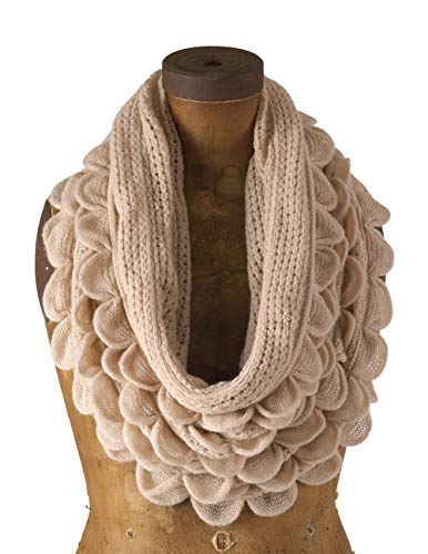 stylesilove Chic Oversized Ruffle Knitted Infinity Scarf Lightweight Cozy Neck Warmer for Women and Girls