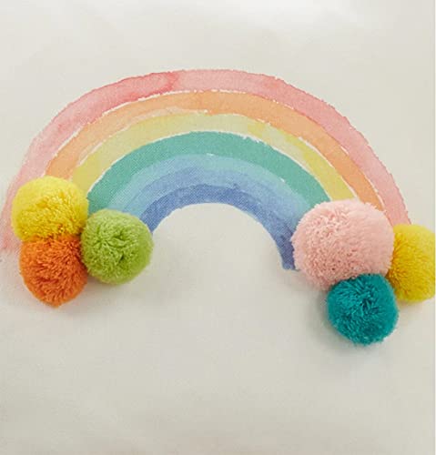Fennco Styles Rainbow & Stars Pom Pom Decorative Filled Throw Pillow 16" W x 16" L - Multicolored Cushion for Kids Room, Playroom, Bedroom, Living Room, Nursery, Office Décor