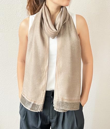 stylesilove Women Shimmering Striped Scarf Silk-like Scarves Ultra Lightweight Soft Shawl Neck Wraps