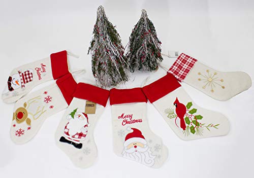 Fennco Styles Holiday Christmas Patterned Linen Hanging Stocking