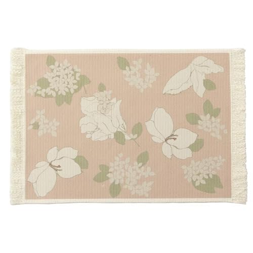 Fennco Styles Wildflowers Printed with Fringe Placemats 14" W x 19" L, Set of 4 - Pink Floral Table Mats for Dining Room, Banquets, Family Gatherings, and Holidays