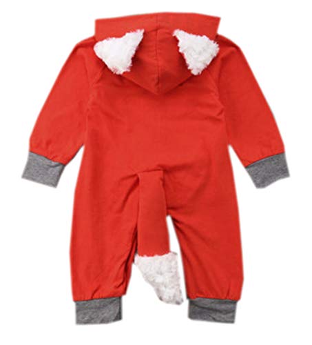 stylesilove Unisex Baby Boy and Girl Orange Fox Long Sleeve Hooded Romper with Tail Animal Design Toddler Jumpsuit
