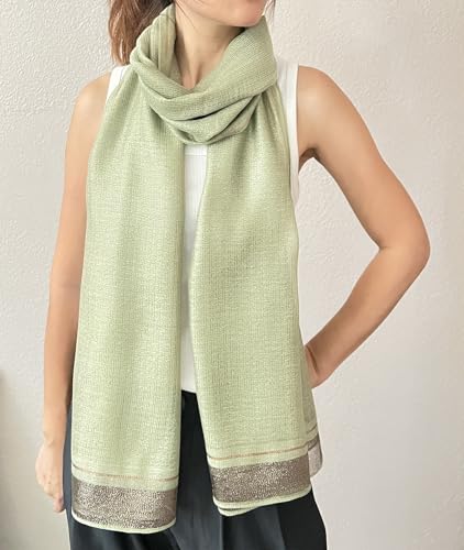 stylesilove Women Shimmering Striped Scarf Silk-like Scarves Ultra Lightweight Soft Shawl Neck Wraps