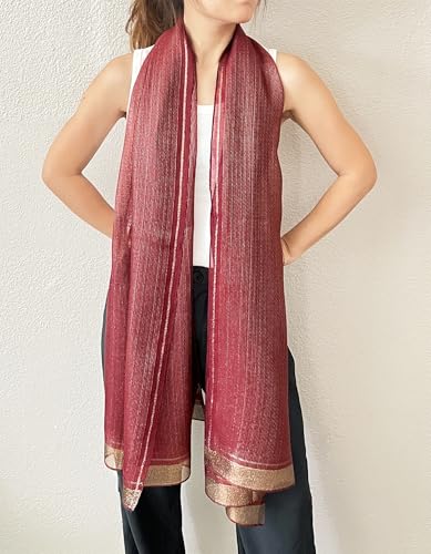 stylesilove Women Shimmering Striped Scarf Silk-like Scarves Ultra Lightweight Soft Shawl Neck Wraps