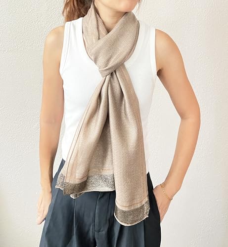stylesilove Women Shimmering Striped Scarf Silk-like Scarves Ultra Lightweight Soft Shawl Neck Wraps