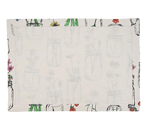 Fennco Styles Multi Flower and Vase Printed Cotton Table Runner 14" W x 72" L - Ivory Table Cover for Home Décor, Dining Room, Banquets, Everyday Use and Special Occasions