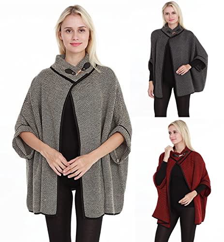 stylesilove Women Sweater Knit Cardigan with Buckle Fashion Jacket Shawl Poncho Warm Wrap for Fall Winter Season
