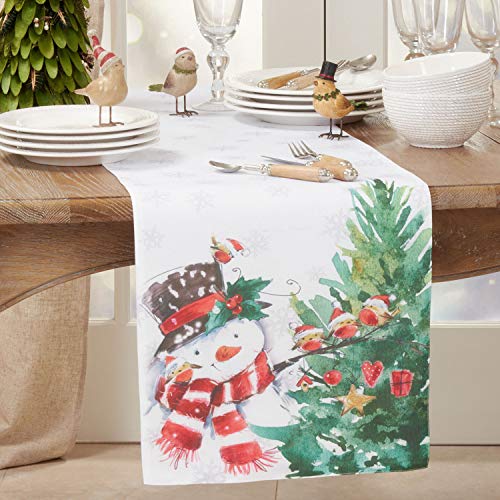 Fennco Styles Happy Snowman and Birds Christmas Table Runner 16" W x 70" L - Multicolored Festive Table Cover for Home Décor, Dining Table, Banquet, Family Gathering, Holiday and Special Occasion