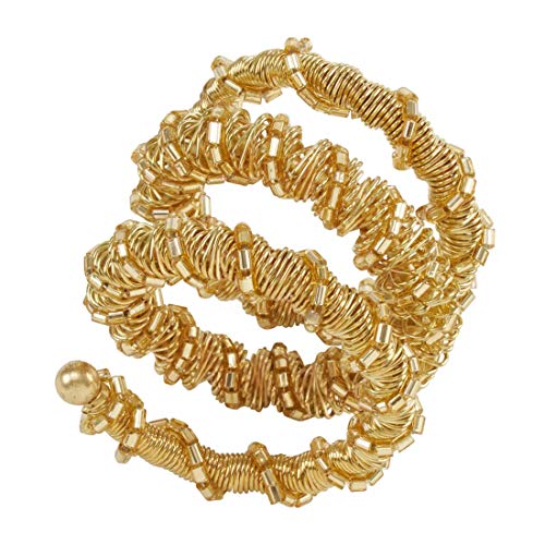 Fennco Styles Hand Beaded Spiral Metal Napkin Rings, Set of 4 - Glass Beads Napkin Holders for Home, Dining Room, Banquet, Family Gathering, Holiday Décor and Special Occasion