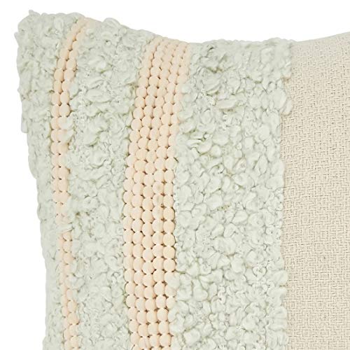 Fennco Styles Delicate Tufted Pom Pom Applique Cotton Decorative Throw Pillow Cover 18 x 18 Inch - Ivory Accent Cushion Case for Home, Couch, Living Room and Everyday Décor