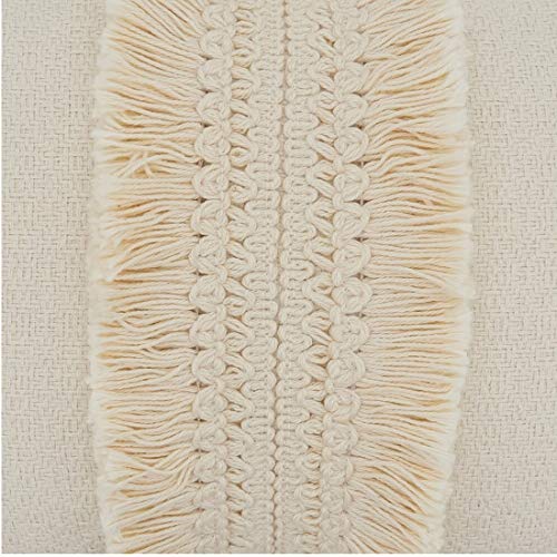 Fennco Styles Delicate Flower Fringe Applique Cotton Decorative Throw Pillow Cover 12 x 18 Inch - Ivory Accent Cushion for Home, Couch, Living Room and Everyday Décor