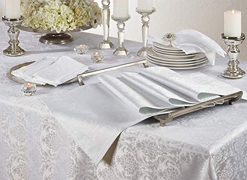 Fennco Styles Holiday Elegant Damask White Table Linen Collection Tablecloth