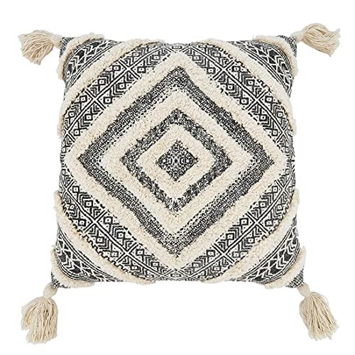 Fennco Styles Handmade Tufted Diamond Block Print Cotton Decorative Throw Pillow Cover 20" W x 20" L - Black Square Cushion Case for Home, Couch, Bedroom, Living Room and Office Décor