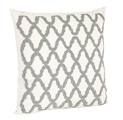 Fennco Styles Hand Beaded Diamond Design Decorative Throw Pillow 18" W X 18" L, Down Filler Included