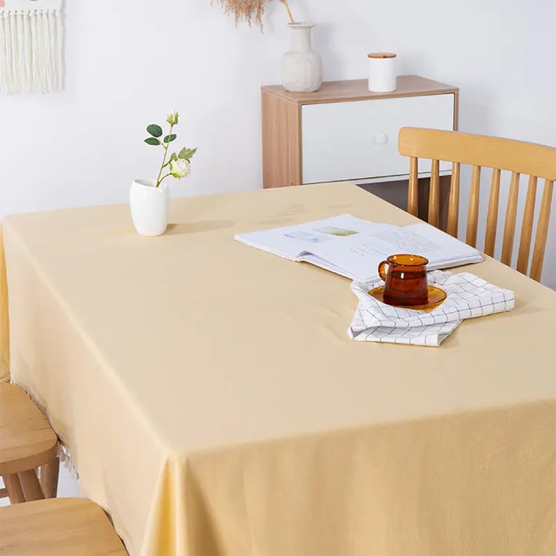 Fennco Styles Modern Houndstooth Design Everyday Tablecloth 40" W X 56" L - Yellow Cotton Blend Tassels Table Cover for Dining Room, Banquets, Holidays, Special Events and Home Décor