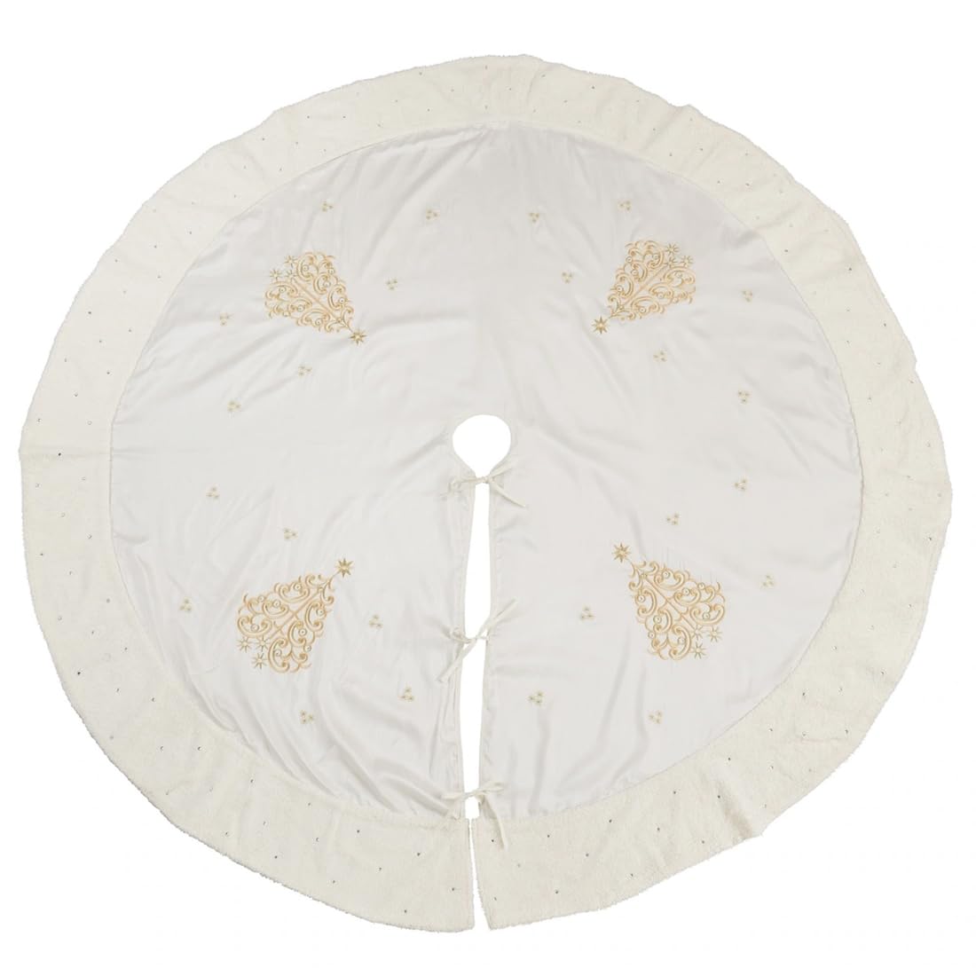 Fennco Styles Embroidered Christmas Tree Skirt 56" Round - Gold Elegant Tree Skirt for Home, Holiday Decoration and Special Occasion