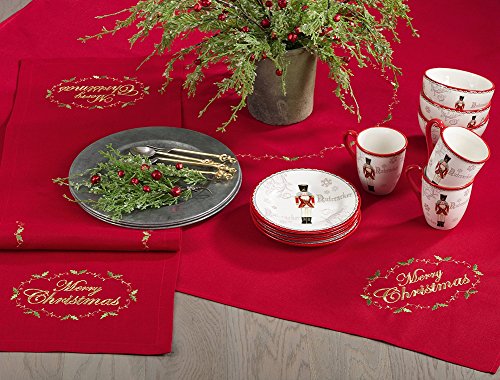 Fennco Styles Merry Christmas Embroidered Design Holiday Tablecloth